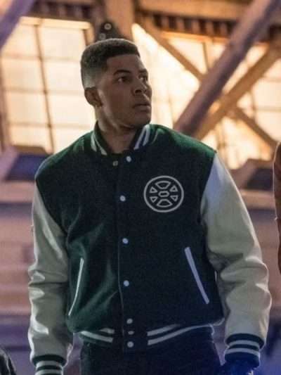 Shop The Flash S08 Deon Owens Green and White Varsity Jacket