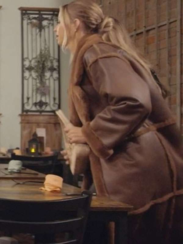 The Secret Lives of Get Mormon Wives Mayci Neeley Shearling Brown Leather Coat