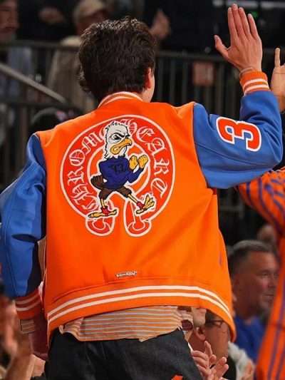 Timothee Chalamet Orange and Blue Jacket