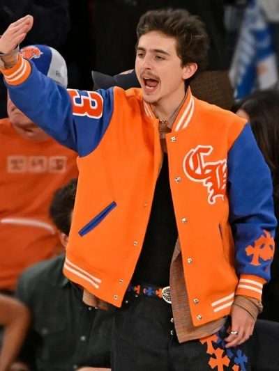 Timothee Chalamet Orange and Blue Varsity Jacket