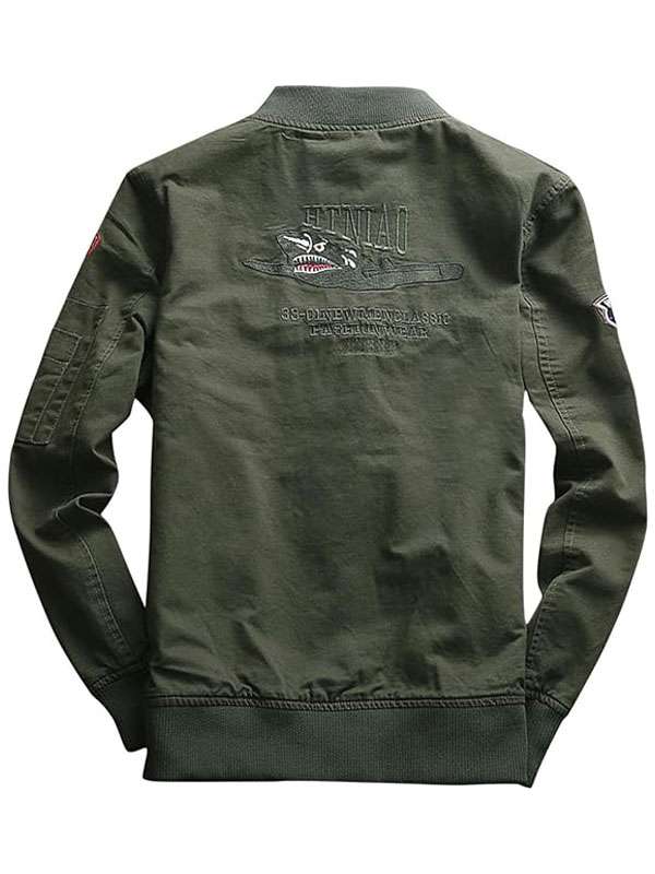 Military Green Bomber Jacket With Us Flag