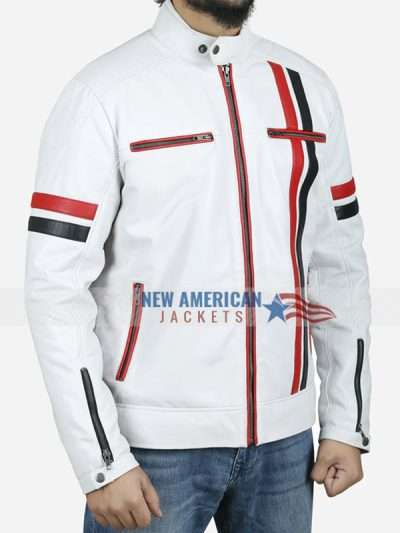 White Motorcycle Leather Jacket For Men