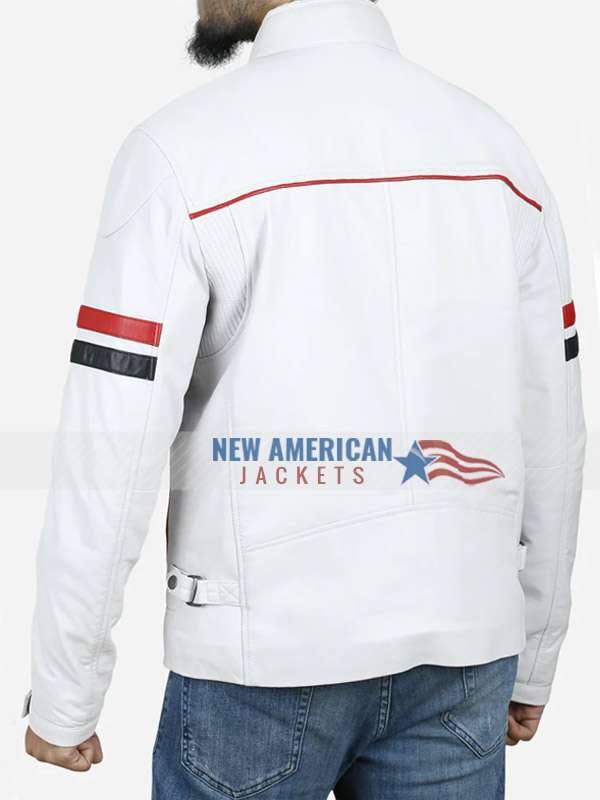 Cafe Racer White Jacket with Red and Black Stripes