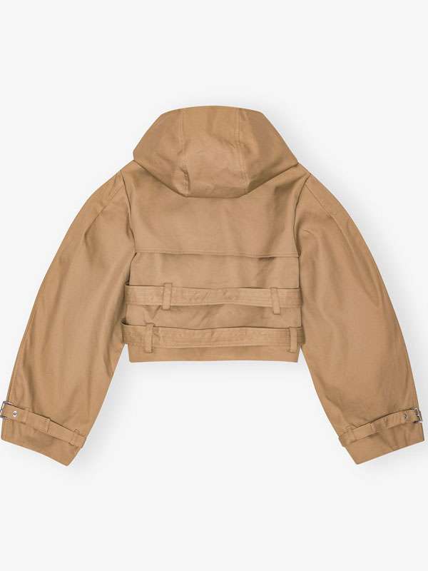 Buy Women Camel Brown Hooded Cropped Jacket