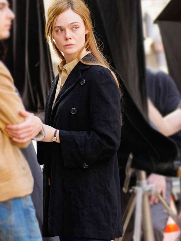 A Complete Unknown Elle Fanning Black Wool Coat