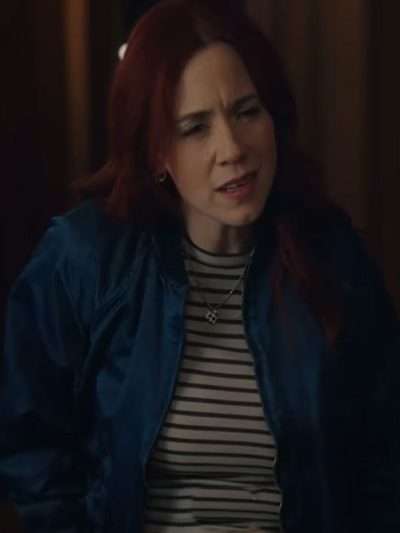 Resident Alien 2025 Alice Wetterlund Blue Satin Bomber Jacket