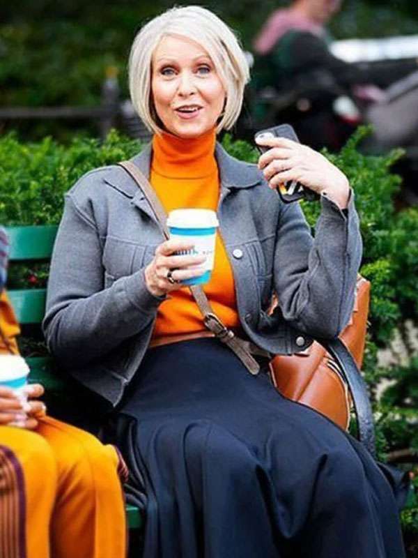 And Just Like That Cynthia Nixon Grey Wool Jacket