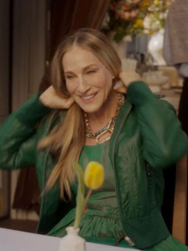 And Just Like That Carrie Bradshaw Green Leather Jacket