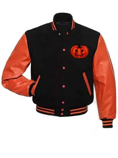 Pumpkin Black and Orange Happy Halloween Varsity Jacket