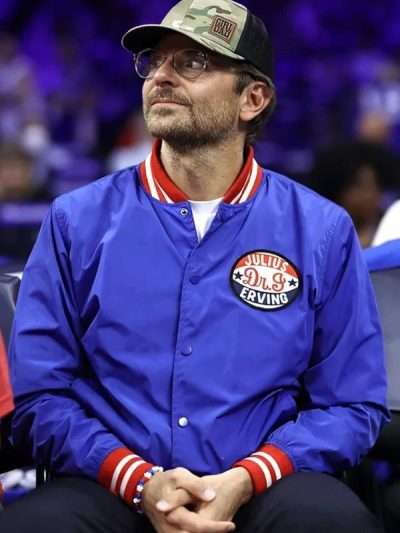 Philadelphia 76ers Bradley Cooper Dr.J Erving Blue Varsity Jacket