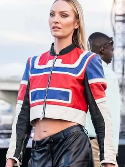 USA Flag Style Candice Swanepoel Multi Color Leather Jacket