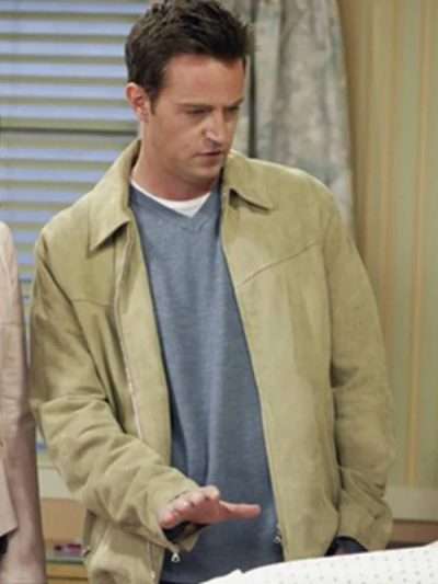 Friends Chandler Bing Beige Suede Leather Jacket