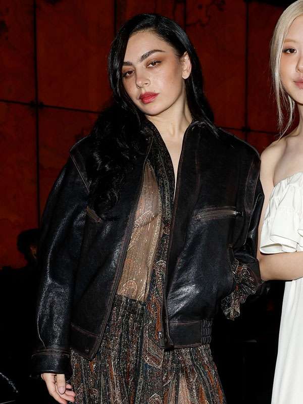 Paris Fashion Week 2025Charli XCX Brown Leather Jacket