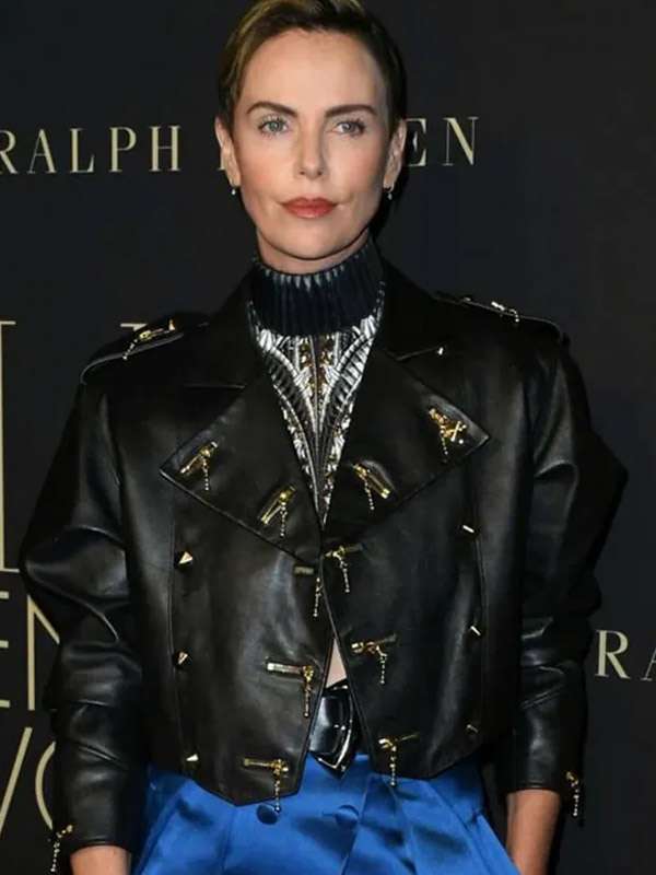 Event Charlize Theron Black Cropped Leather Jacket