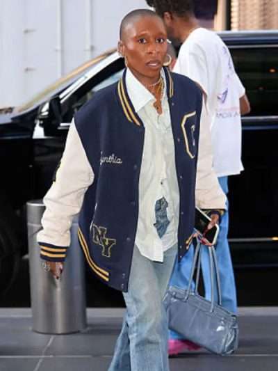 Cynthia Erivo 2025 Navy Blue Varsity Jacket
