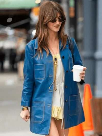 Daisy Edgar-Jones Blue Leather Jacket