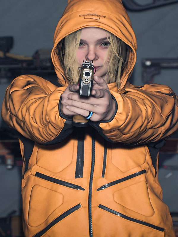 Death Death Stranding 2 On the Beach Elle Fanning Yellow Hooded Leather Jacket