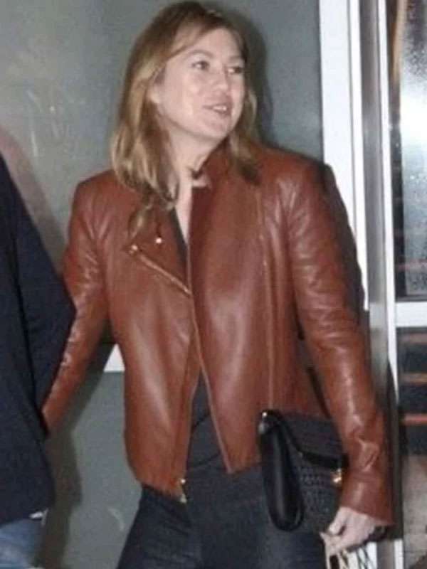 Ellen Pompeo Street Style Brown Biker Leather Jacket