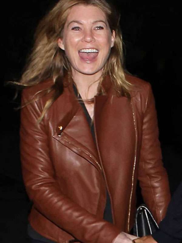 Ellen Pompeo Brown Leather Jacket