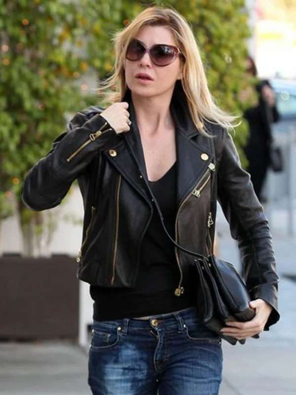 Ellen Pompeo Studio City LA Biker Leather Jacket