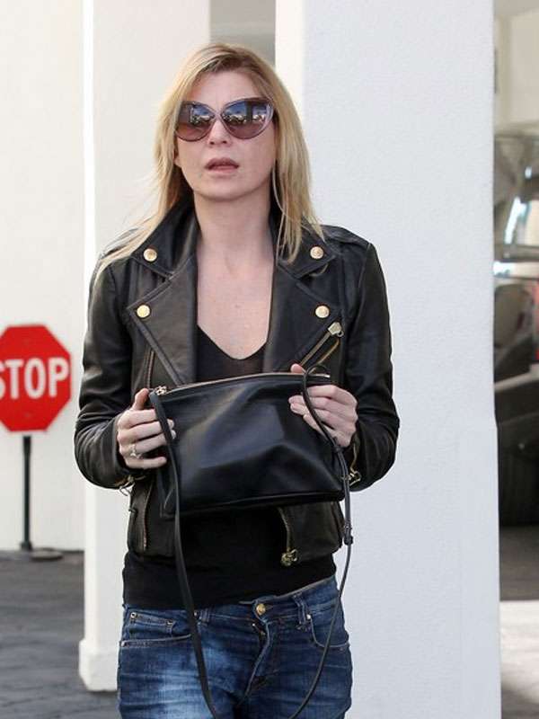 Ellen Pompeo Studio City LA Black Biker Leather Jacket