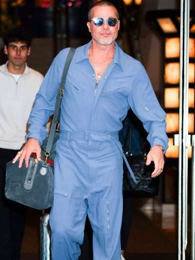F1 Movie 2025 Premiere Brad Pitt Blue Jumpsuit