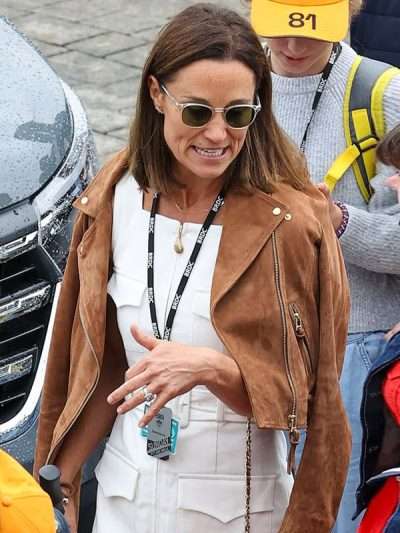 F1 Pippa Middleton Brown Biker Leather Jacket