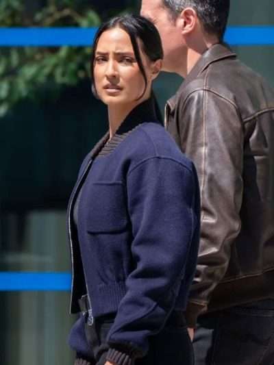 FBI S07 Emily Alabi Blue Wool Bomber Jacket