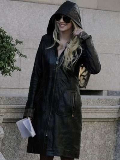 Gossip Girl Jenny Humphrey Black Leather Coat