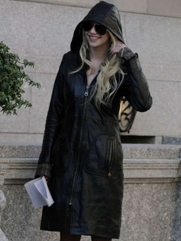 Gossip Girl Jenny Humphrey Black Leather Coat