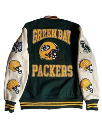 Buy Green Bay Packers Green and White Varsity Jacket
