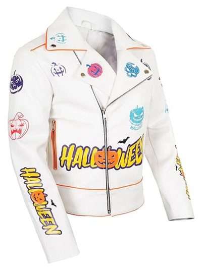 Halloween Pumpkin Asymmetrical Leather Jacket