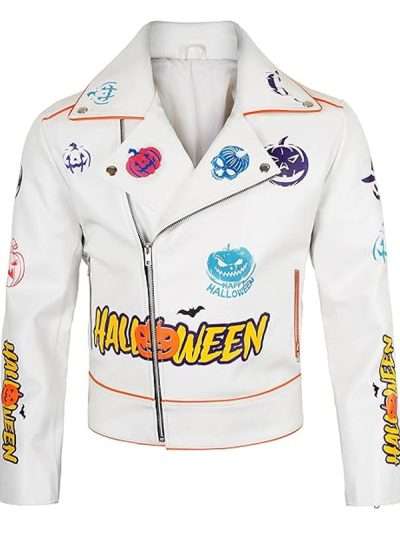 Halloween Pumpkin Asymmetrical Leather Jacket