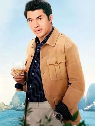 Another Simple Favor 2025 Henry Golding Brown Suede Leather Jacket