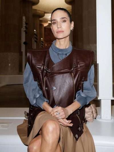 Jennifer Connelly Cruise Fashion Show 2025 Brown Leather Vest