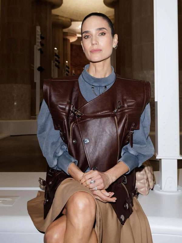 Jennifer Connelly Cruise Fashion Show 2025 Brown Leather Vest