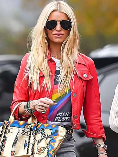 Jessica Simpson Red Leather Jacket