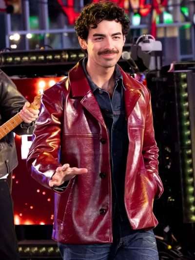 Times Square Joe Jonas New Year’s Eve 2025 Celebration Maroon Jacket
