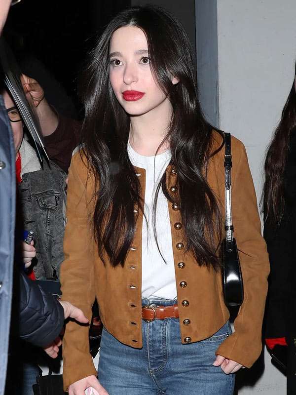 Street Style 2025 Mikey Madison Brown Leather Jacket