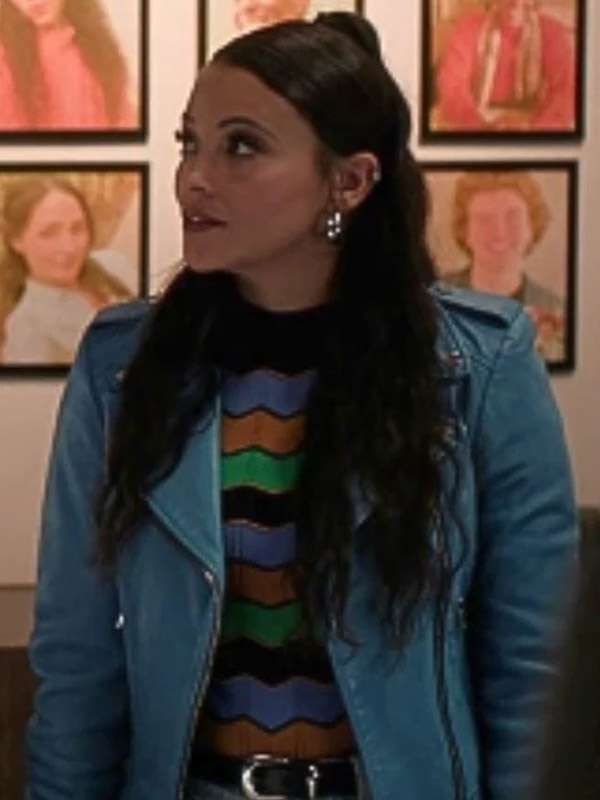 Found 2025 Lacey Quinn Blue Biker Leather Jacket