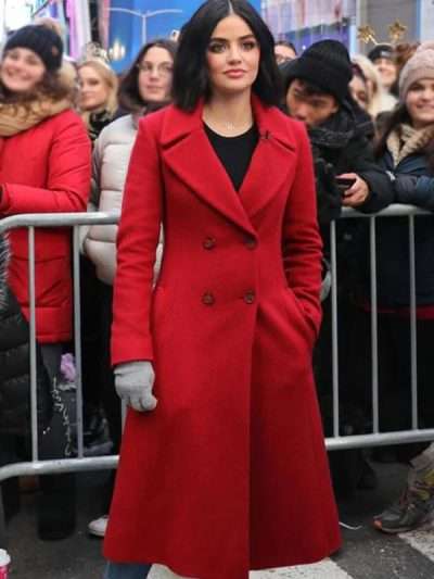 Lucy Hale Red Christmas Wool Coat