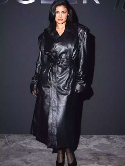 Kylie Jenner Black Leather Trench Coat