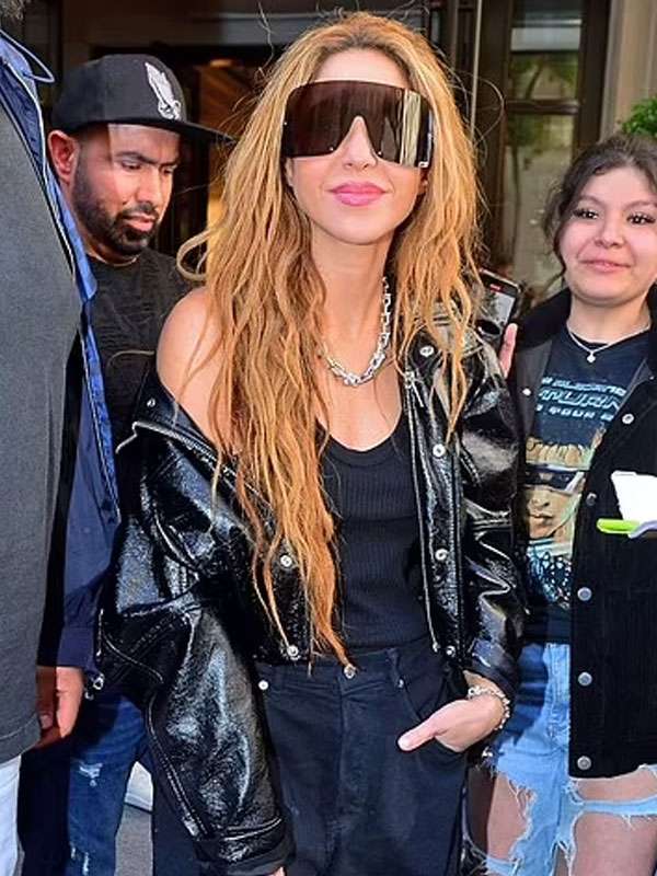 Met Gala 2024 Shakira Shiny Black Leather Jacket