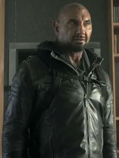 Dave Bautista Afterburn 2025 Black Leather Jacket