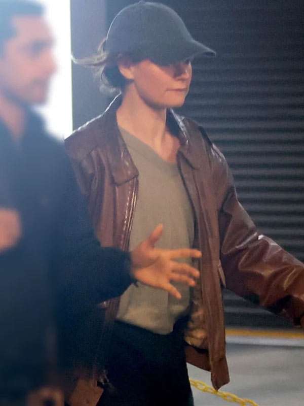 Lily James Relay Brown Leather Jacket