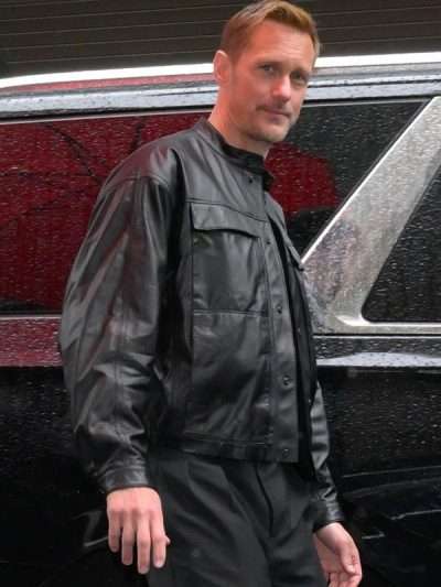 Alexander Skarsgård Murderbot 2025 Promo Black Leather Jacket