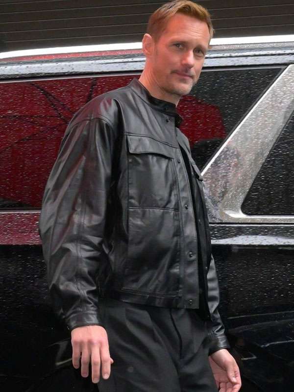Alexander Skarsgård Murderbot 2025 Promo Black Leather Jacket