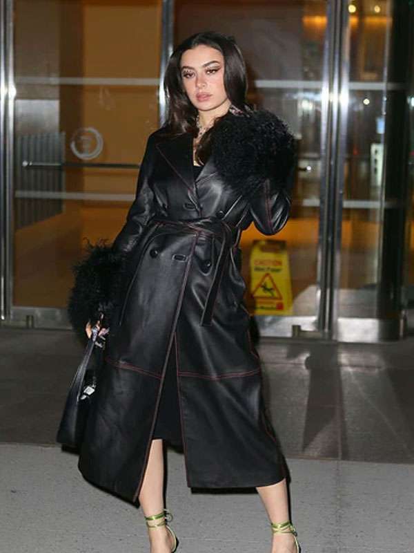 NYC Charli XCX Black Leather Fur Trim Coat