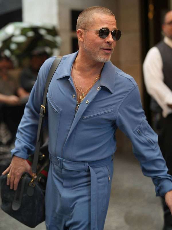 F1 Movie Premiere Brad Pitt Blue Jumpsuit