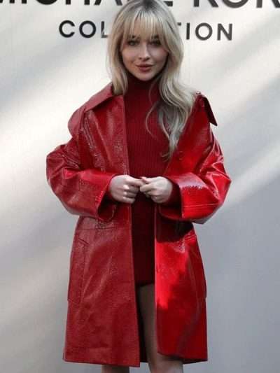 Sabrina Carpenter NYFW Red Leather Coat